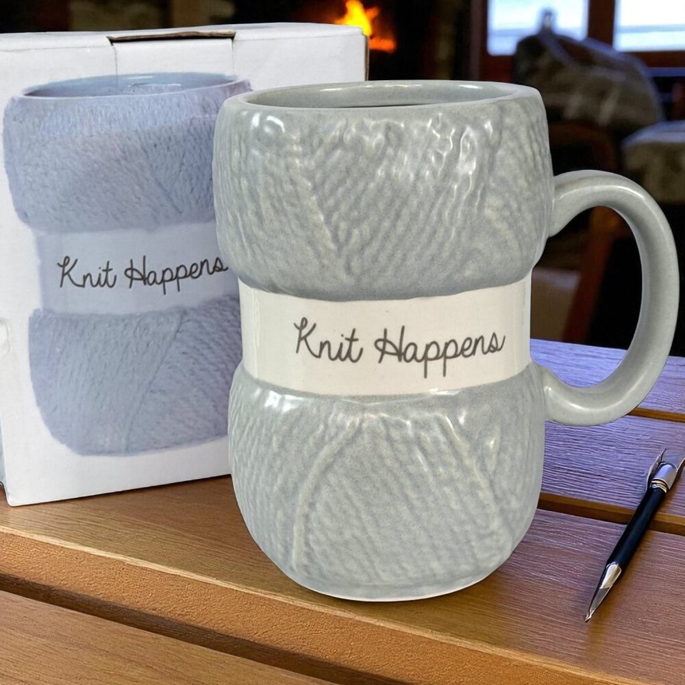 Boxer Gifts Knit Happens 16 oz Gray Mug Slay the Mundane Knitter Knitting